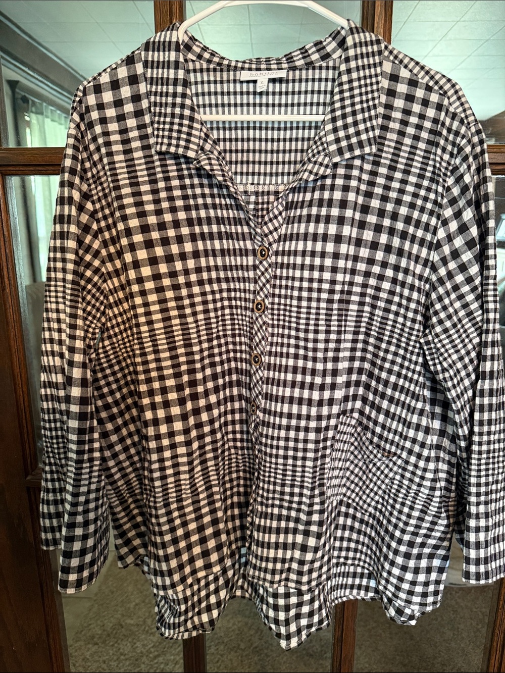 Habitat Clothes to Live In Black White Gingham Button Front Shirt XL Relaxed Fit